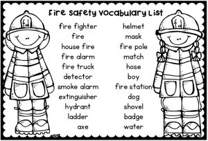 Fire safety and awareness vocabulary for October word work