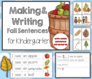 Making and Writing Fall Sentences for Kindergarten {vocab cards & sentence work}
