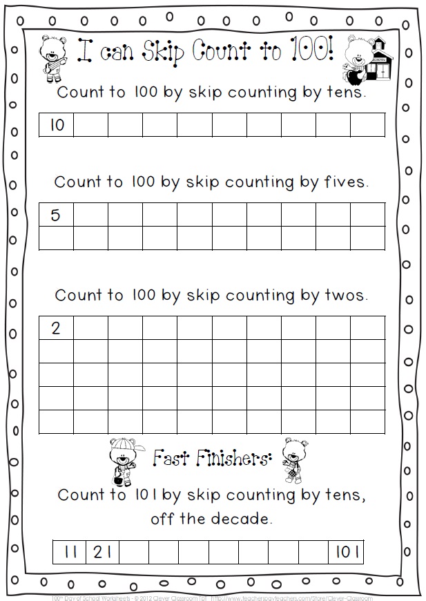 100th Day of School Worksheets 