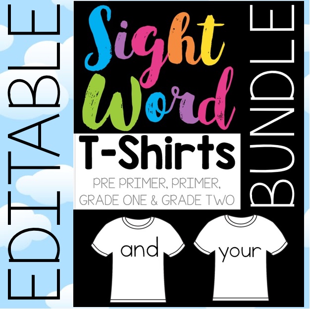 Sight Word T-Shirts BUNDLE: Pre-Primer, Primer, First Grade and Second Grade Dolch words
