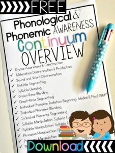 Phonological and Phonemic Awareness continuum overview free download via Clever Classroom