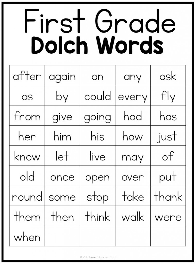 List Of Sight Words For 1st Grade Printable